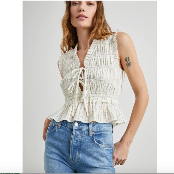 RAILS Martine Shirred Seersucker Ivory Sleeveless Top, Size L - Picture 1 of 12